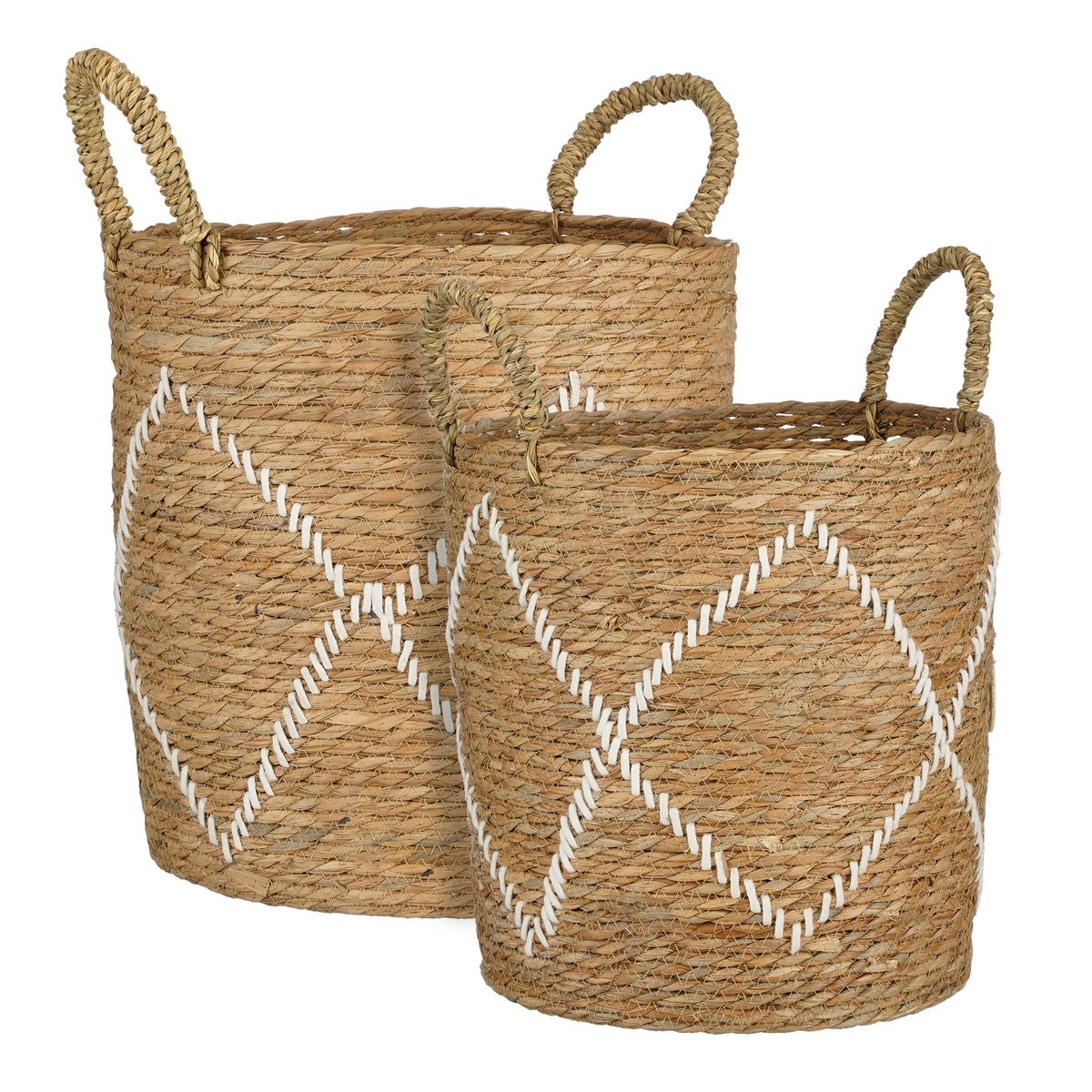 Mica Décorations - Panier de rangement - Lot de 2 - H49 x Ø38 cm - Jonc de Mer - Marron