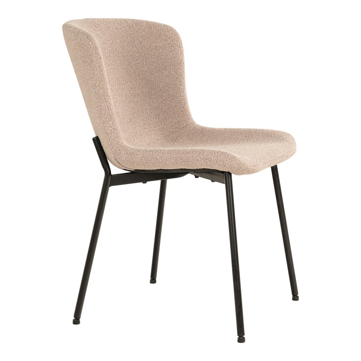 House Nordic - Maceda Dining Chair - Esszimmerstuhl aus Bouclé, beige mit schwarzen Beinen - 2er-Set