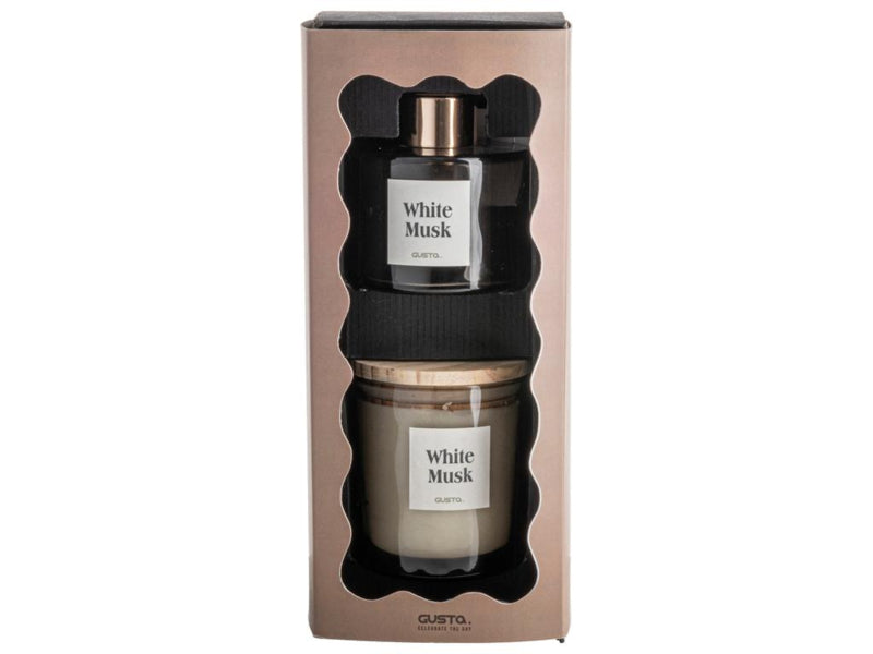 Gusta - Giftset kaars en diffuser 'White Musk' (Wit)