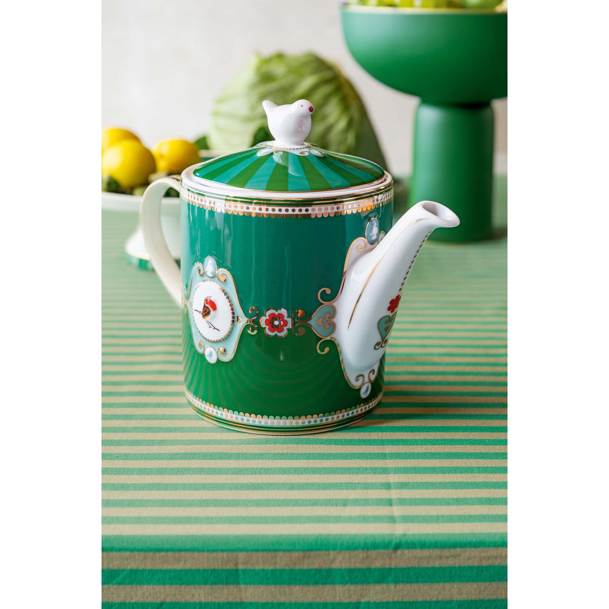 Pip Studio - Teapot Love Birds Medallion Emerald-Green 1.3ltr