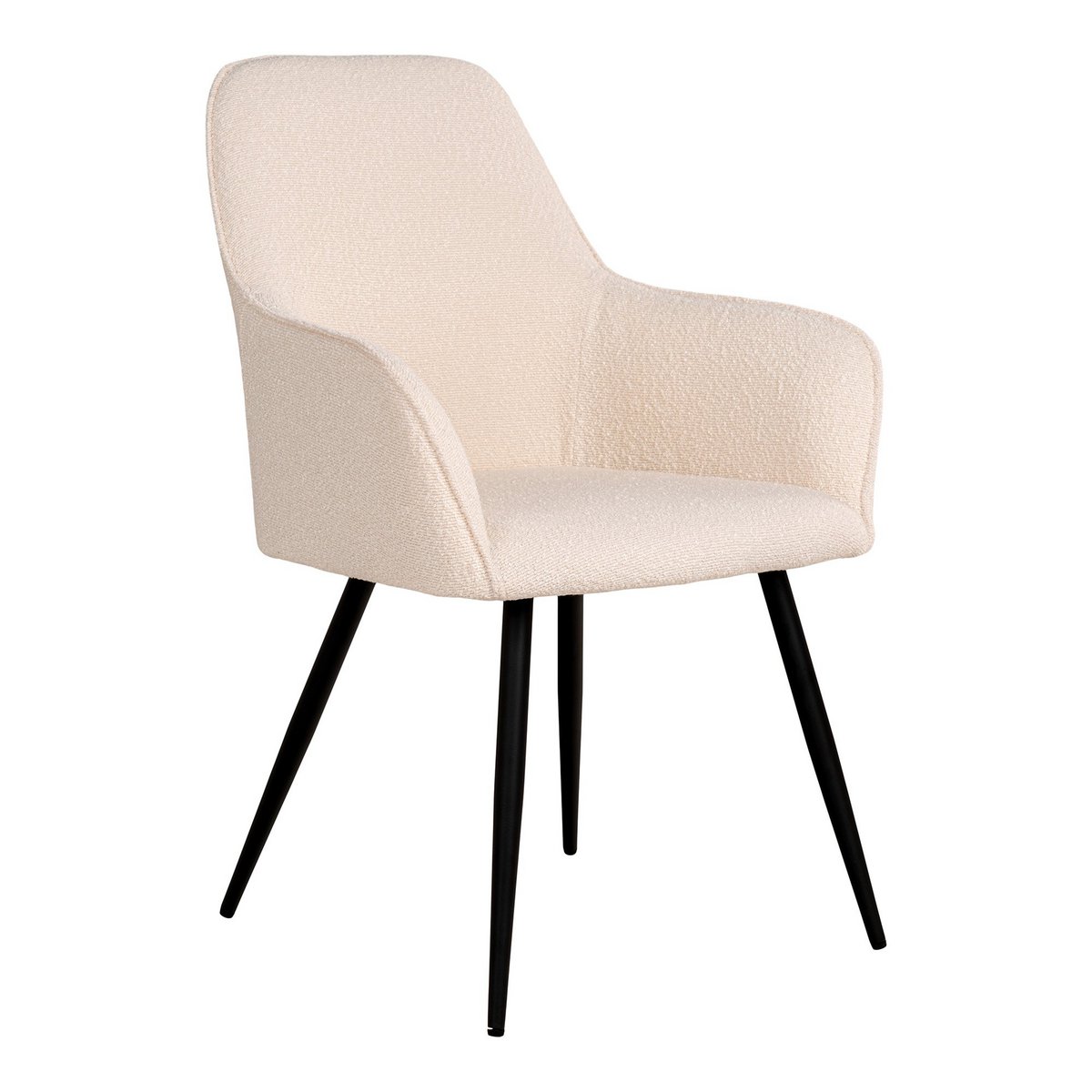 House Nordic - Harbo Dining Chair - Eetkamerstoel in bouclé, wit met zwarte poten - set van 2