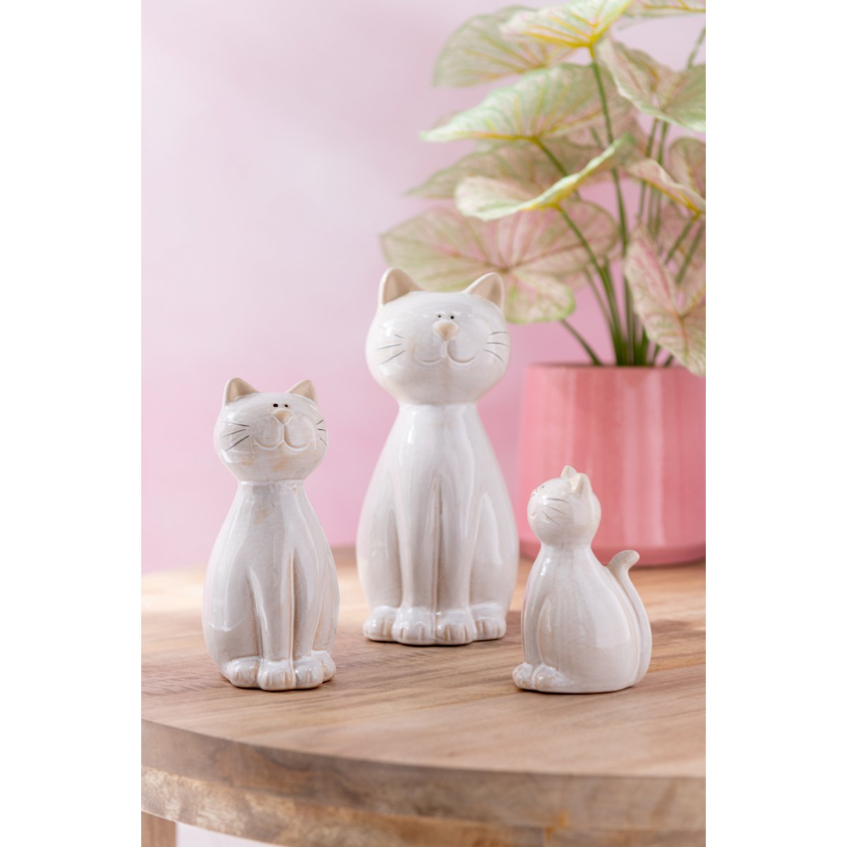 J-Line - Décoration Chat Assis - Porcelaine - Beige - Petit