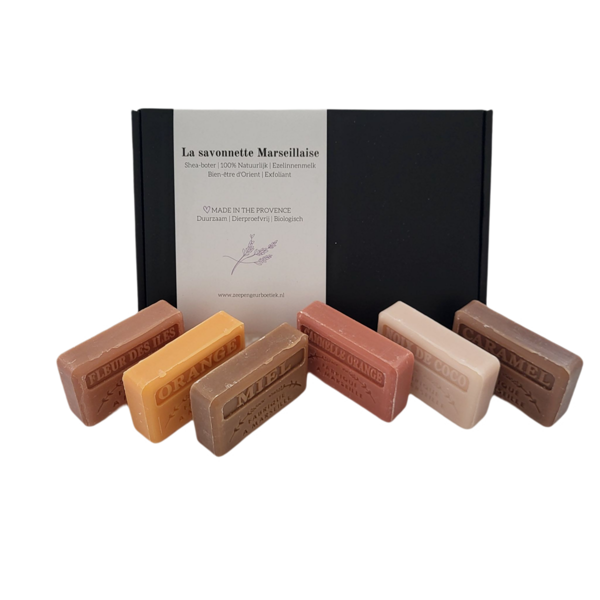 Boutique de parfums de savons - Coffret de blocs de savon 'Caramel, Miel, Noix de Coco, Cannelle Orange, Fleur des iles, Orange'