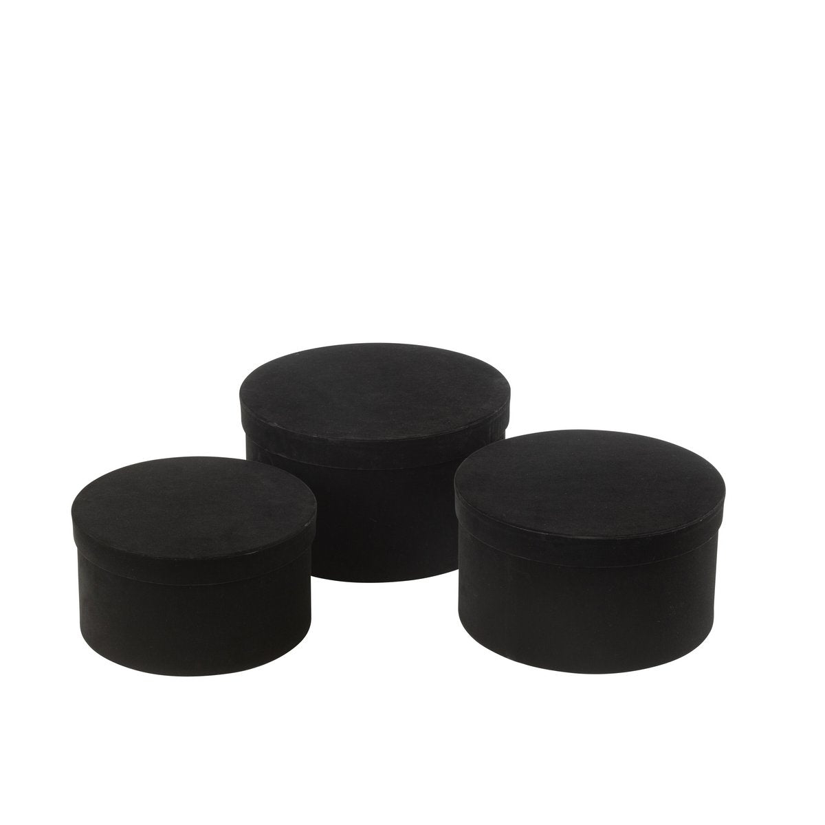 J-Line - Lot de 3 Boites Rondes Plates Papier Velours Noir