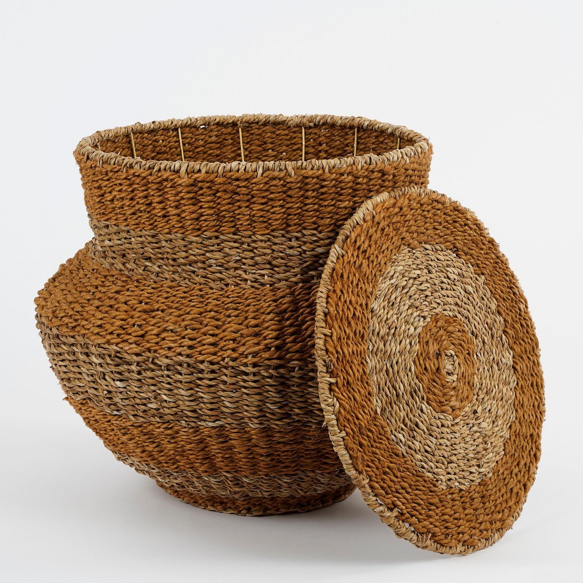 Mica Decorations - Panier de Rangement Tacoma avec Couvercle - H48 x Ø55 cm - Jute - Jaune