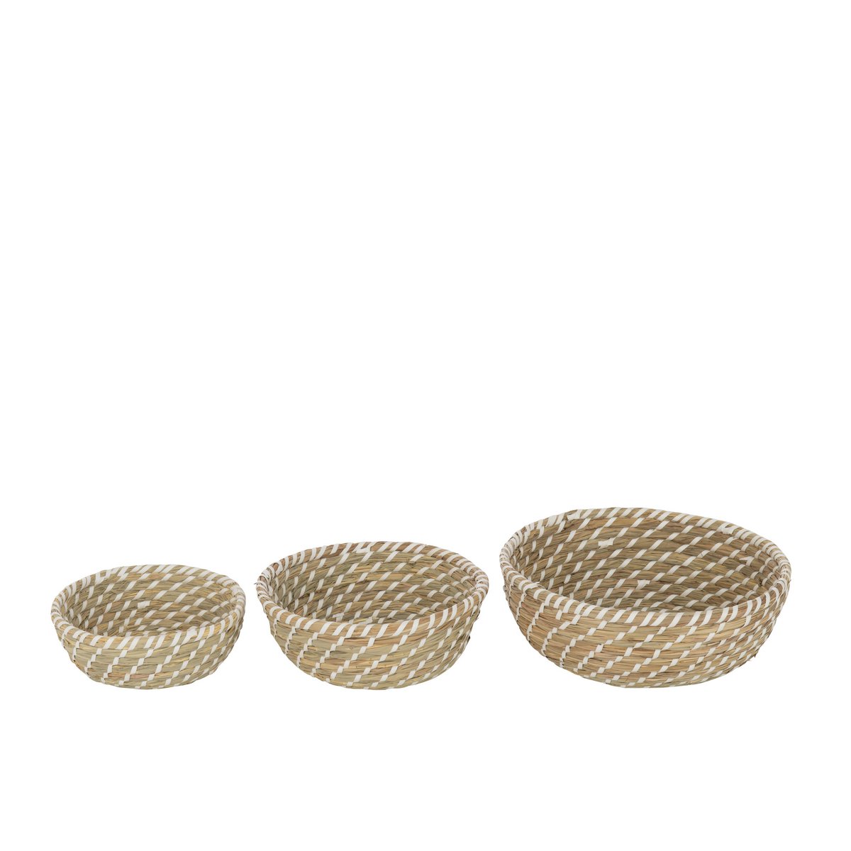 J-Line - Lot de 3 Paniers Ronds Paille Naturel/Blanc