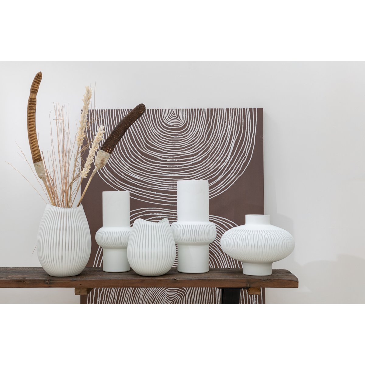 J-Line - Vase Stripe Ball Low - Verre - Blanc - 24,50cm de Haut