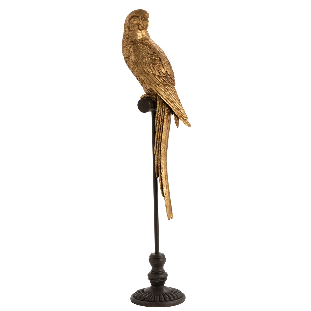 J-Line - Figurine décorative 'Perroquet sur bâton' (Taille L, Or, Polyrésine)