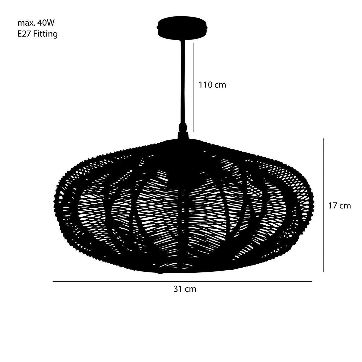 Mica Decorations - Kanti Hängelampe - H17 x Ø31 cm - Metall - Schwarz