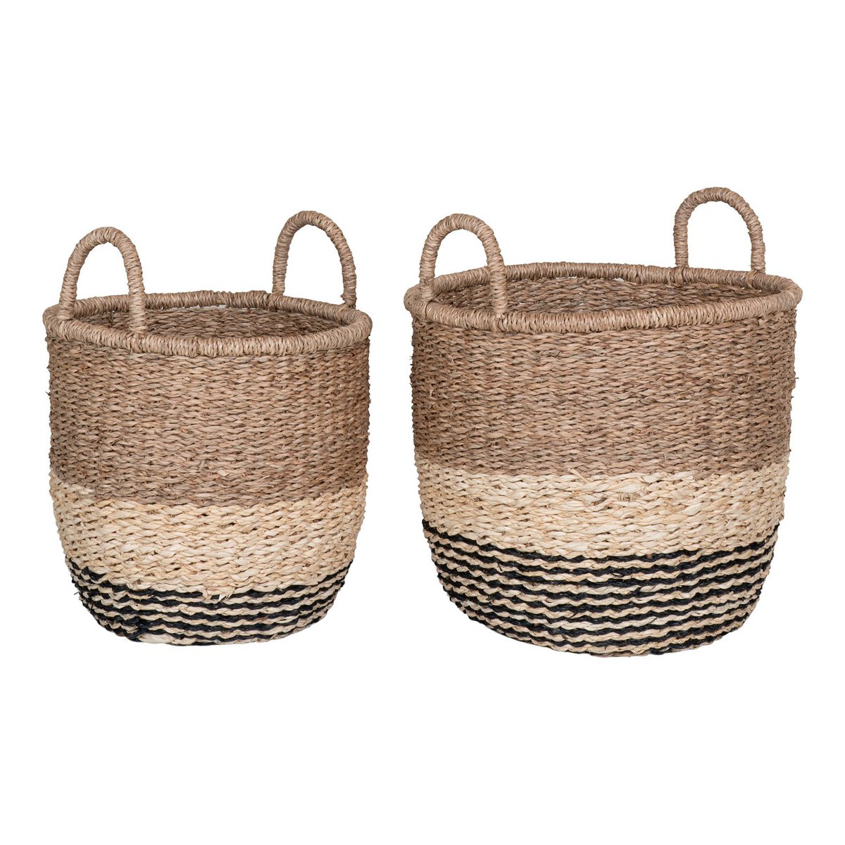 House Nordic - Lima Basket - Panier en jonc de mer, naturel/marron/noir, lot de 2