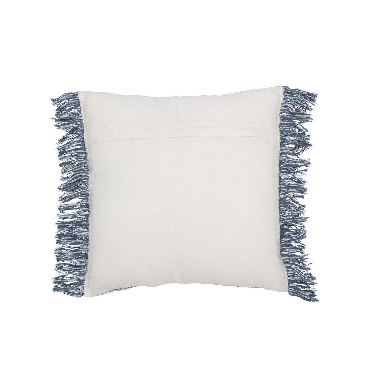 J-Line - Coussin Tissu Bicolore + Franges - Coton - Blanc/Bleu