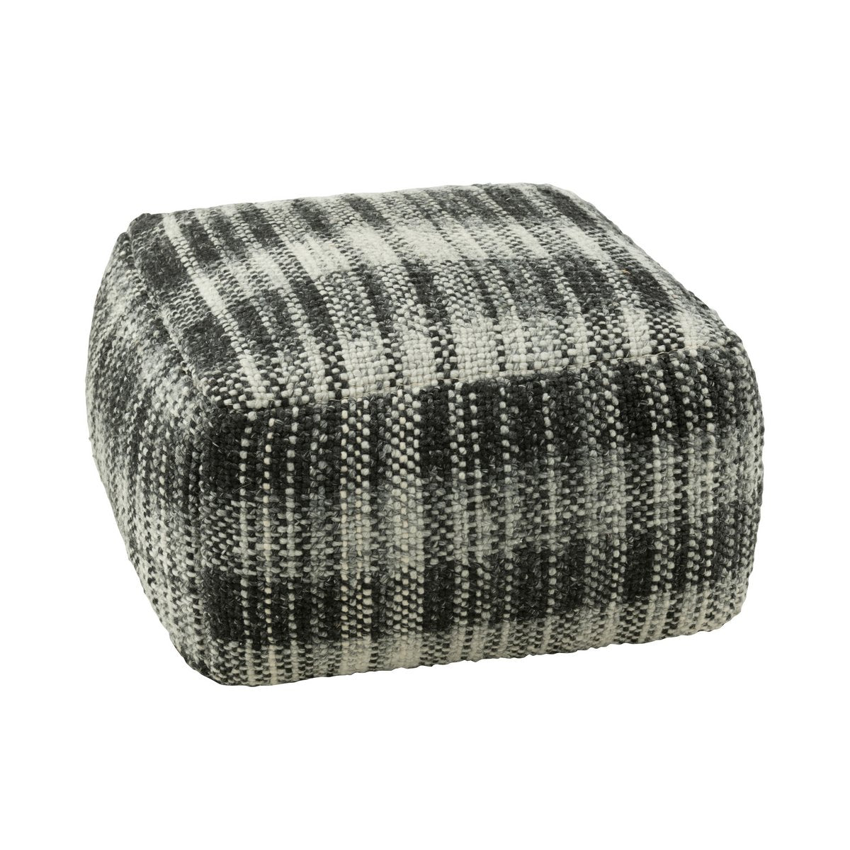 J-Line – Pouf Square Karo Wolle Grau/Schwarz