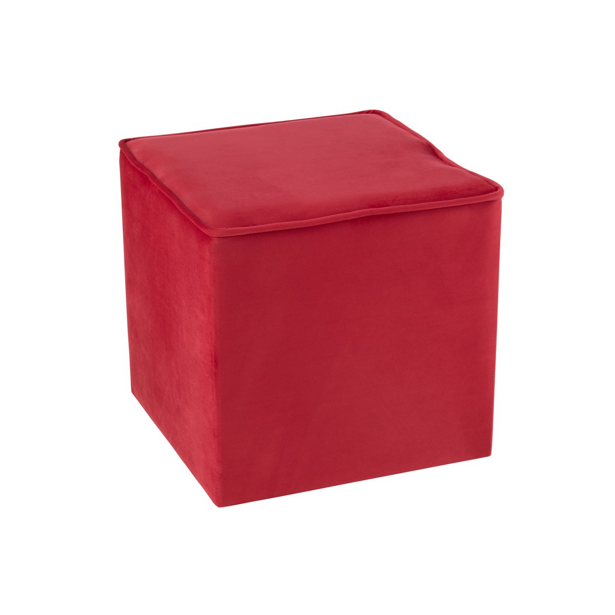 J-Line - Pouf Cube Velours Rose Framboise