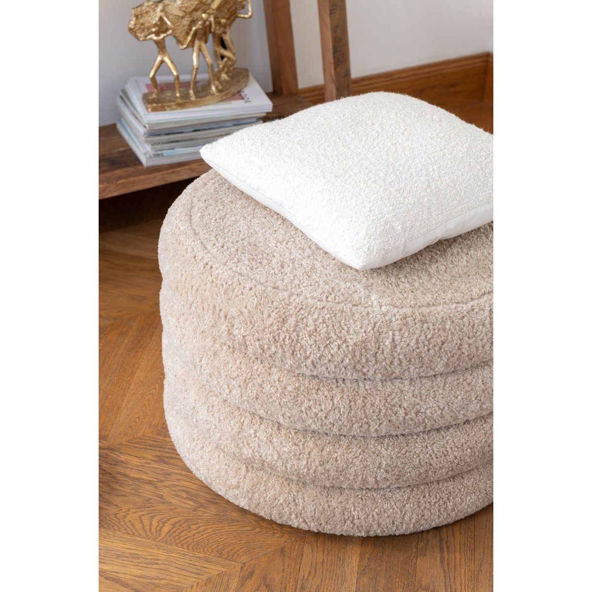 J-Line - Pouf Rond Teddy Polyester Beige