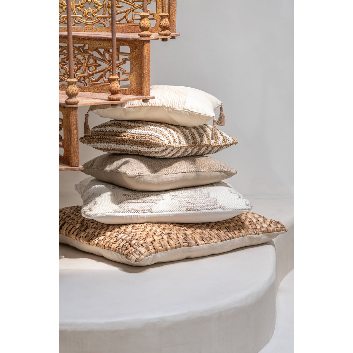 J-Line - Coussin World's Squares - Laine/Coton - Crème/Beige