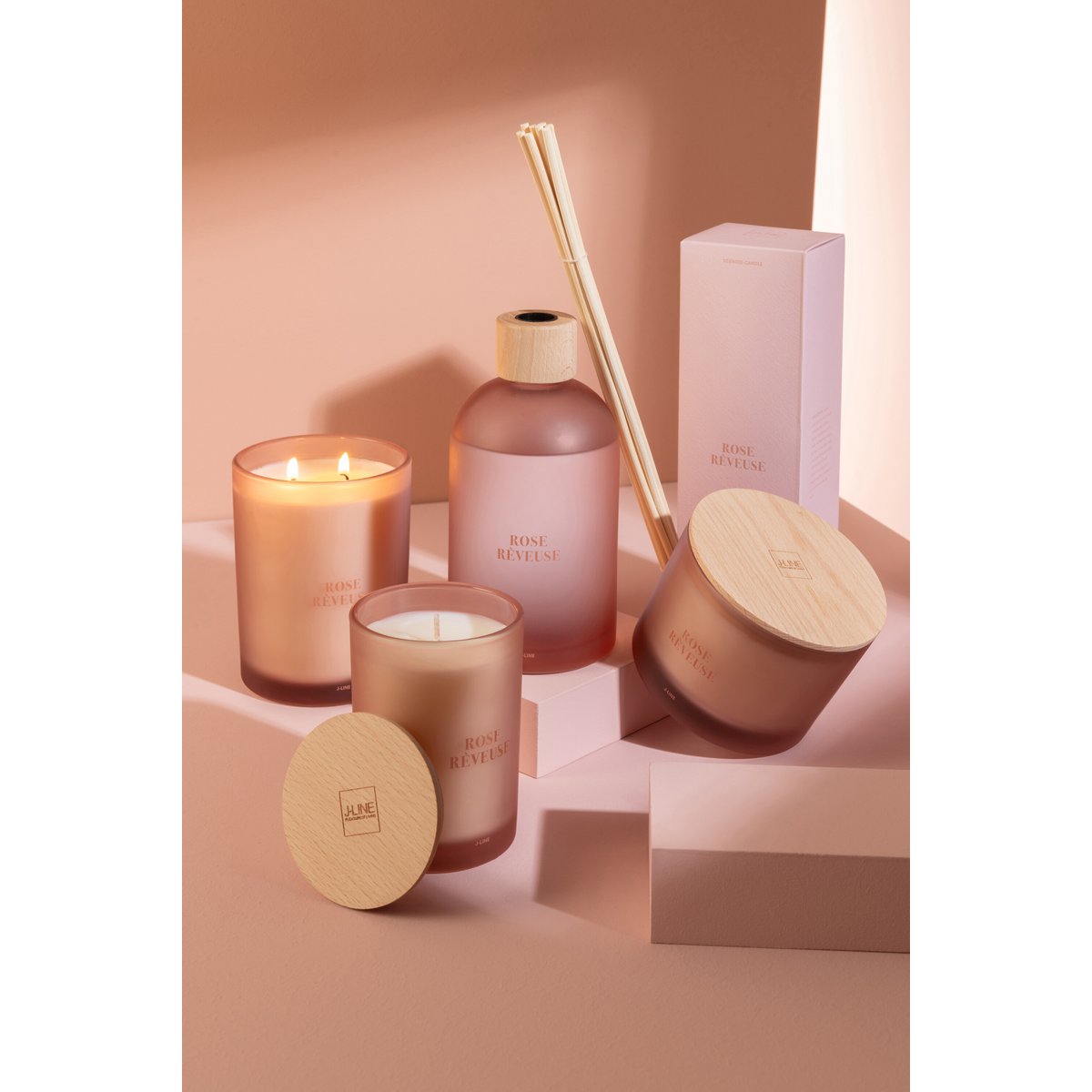 J-Line - Huile parfumée + Sticks - Accords Essentiels - Rose Rêveuse - Rose