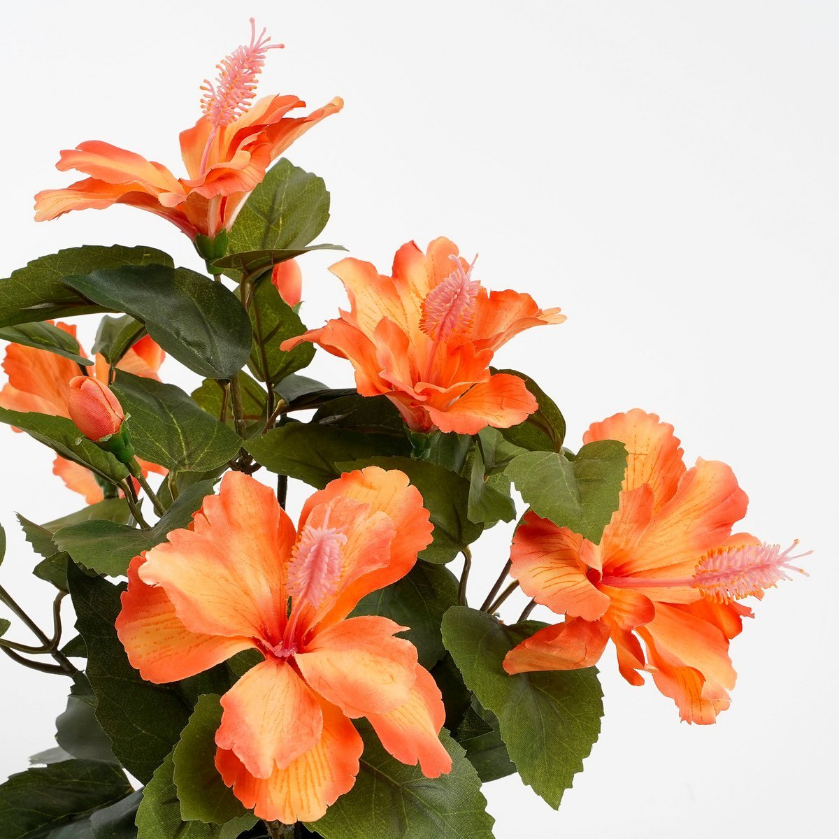 Glimmerdekorationen – Künstliche Hibiskuspflanze im Blumentopf – H40 x Ø30 cm – Orange