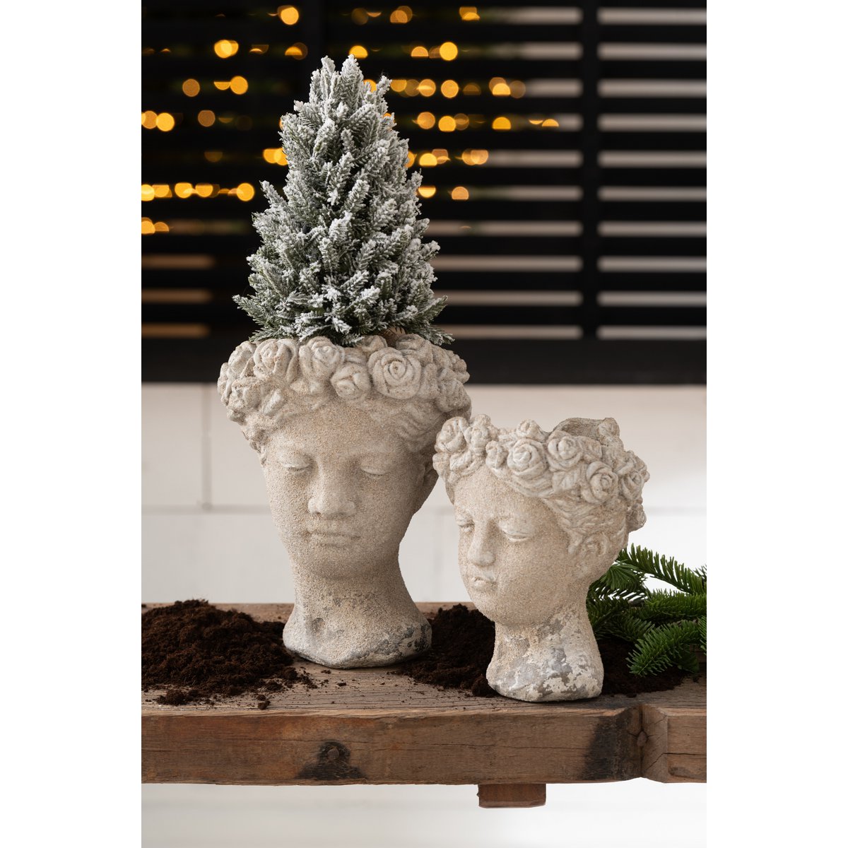 J-Line Kerstboom+Led+Pot Jute Plastiek Besneeuwd Groen Small