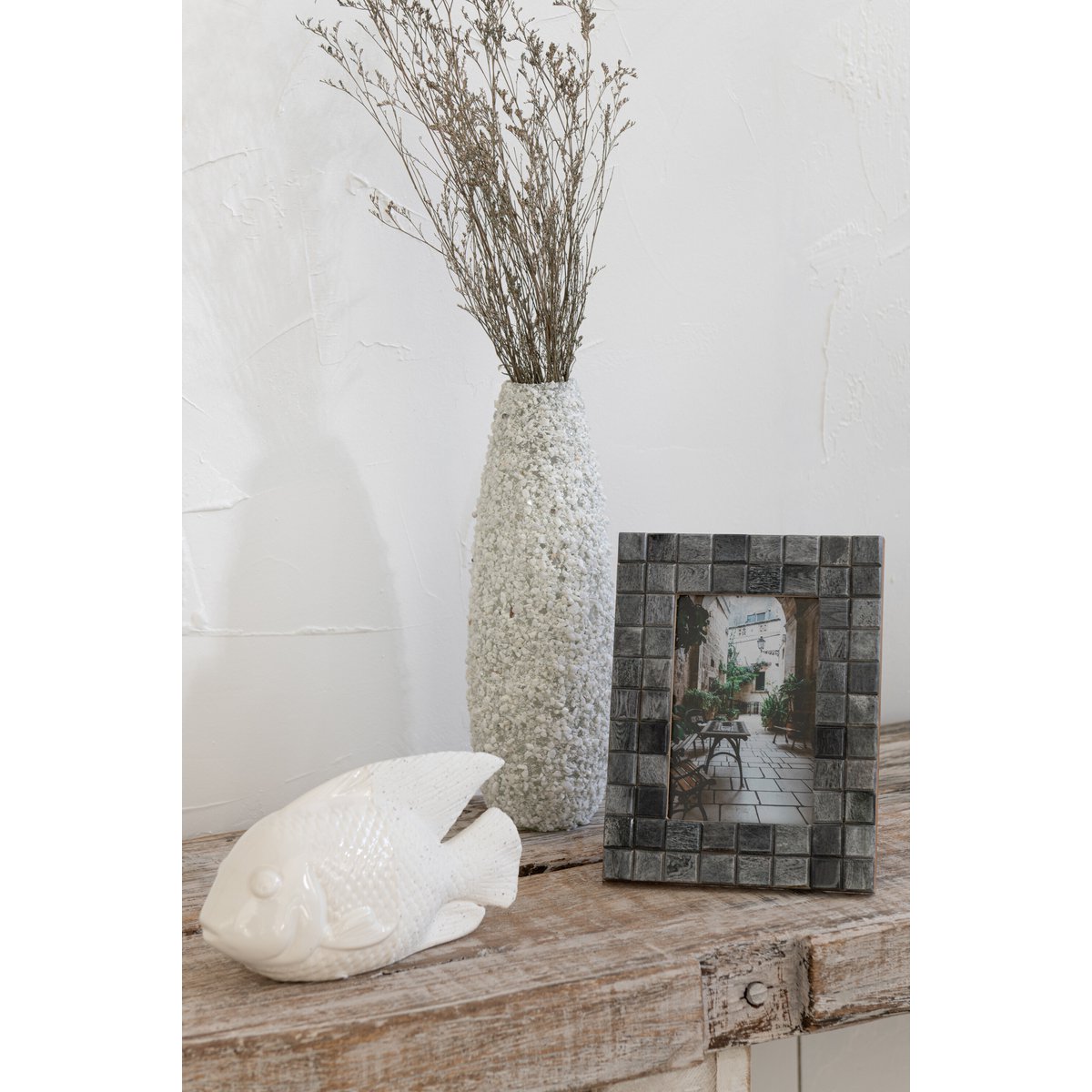 J-Line - Cadre Photo Motif Carré 10X15 Bois/Corne Gris S 17X22cm