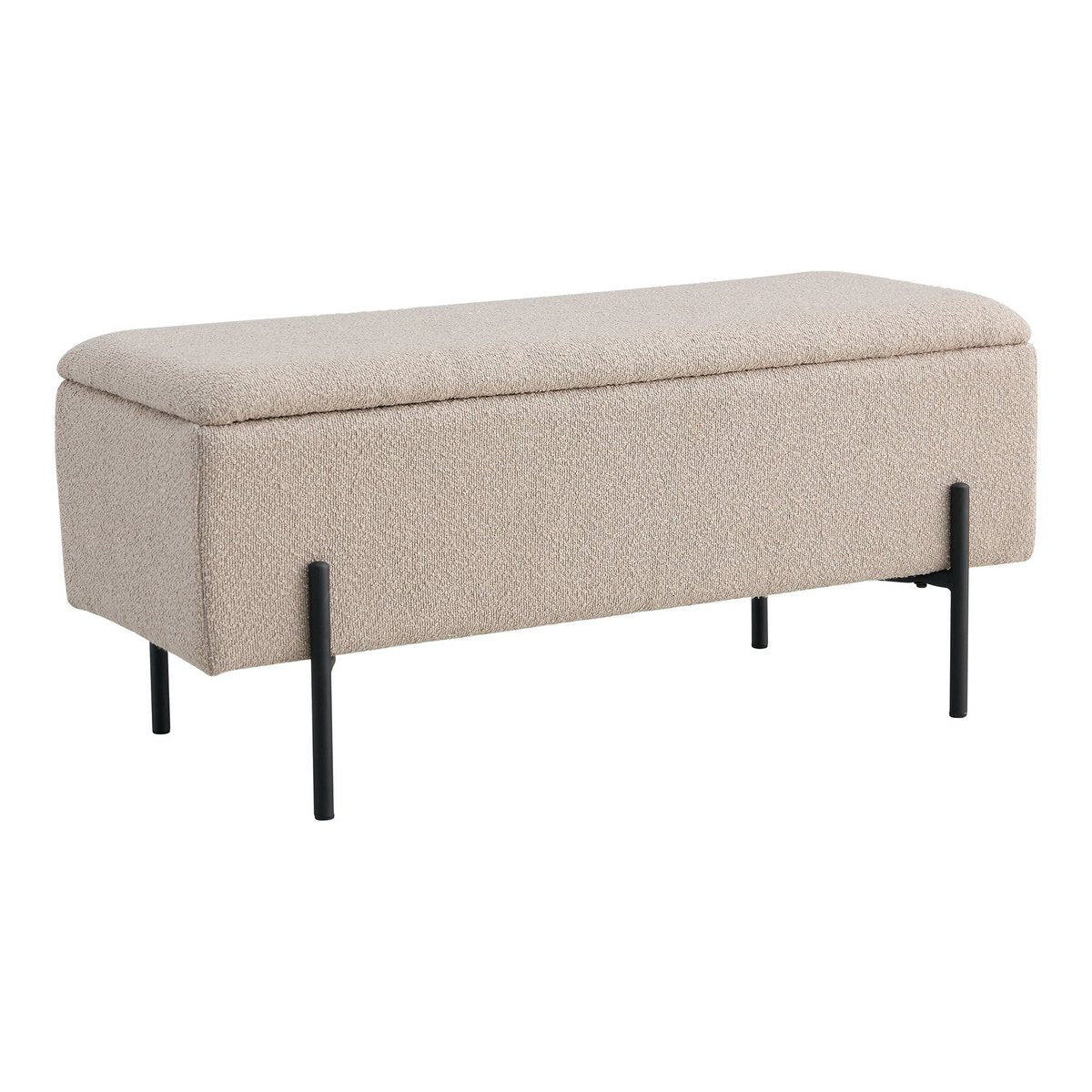 House Nordic - Watford Bench - Bank in bouclé met opbergruimte, beige met zwarte poten, 95x36,5x46 cm, HN1233