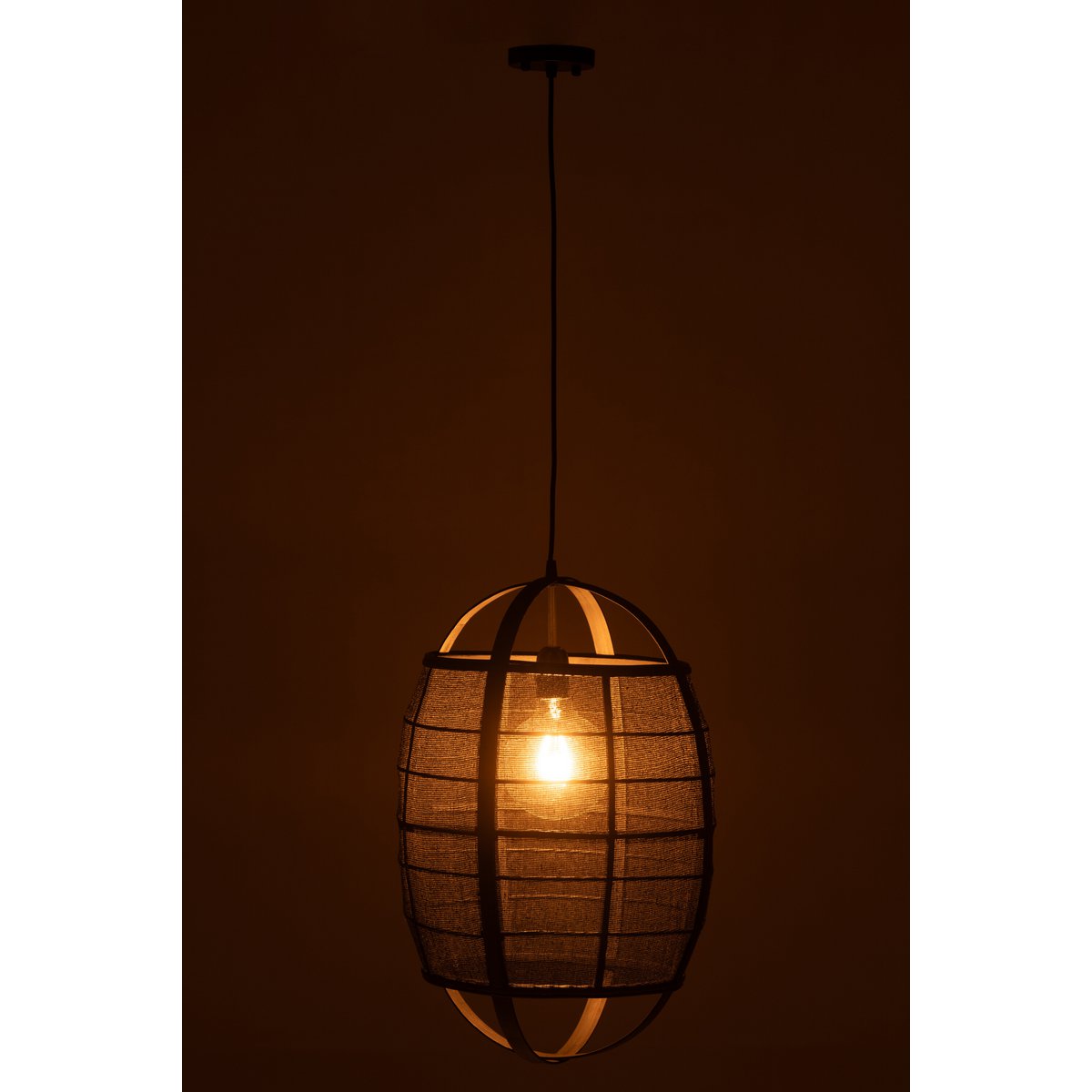 J-Line - Lampe suspendue Ion Lin/Bambou Noir Small