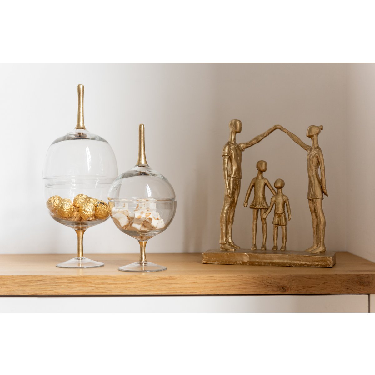 J-Line - Pot de Rangement Sur Pied Verre Transparent Doré Large