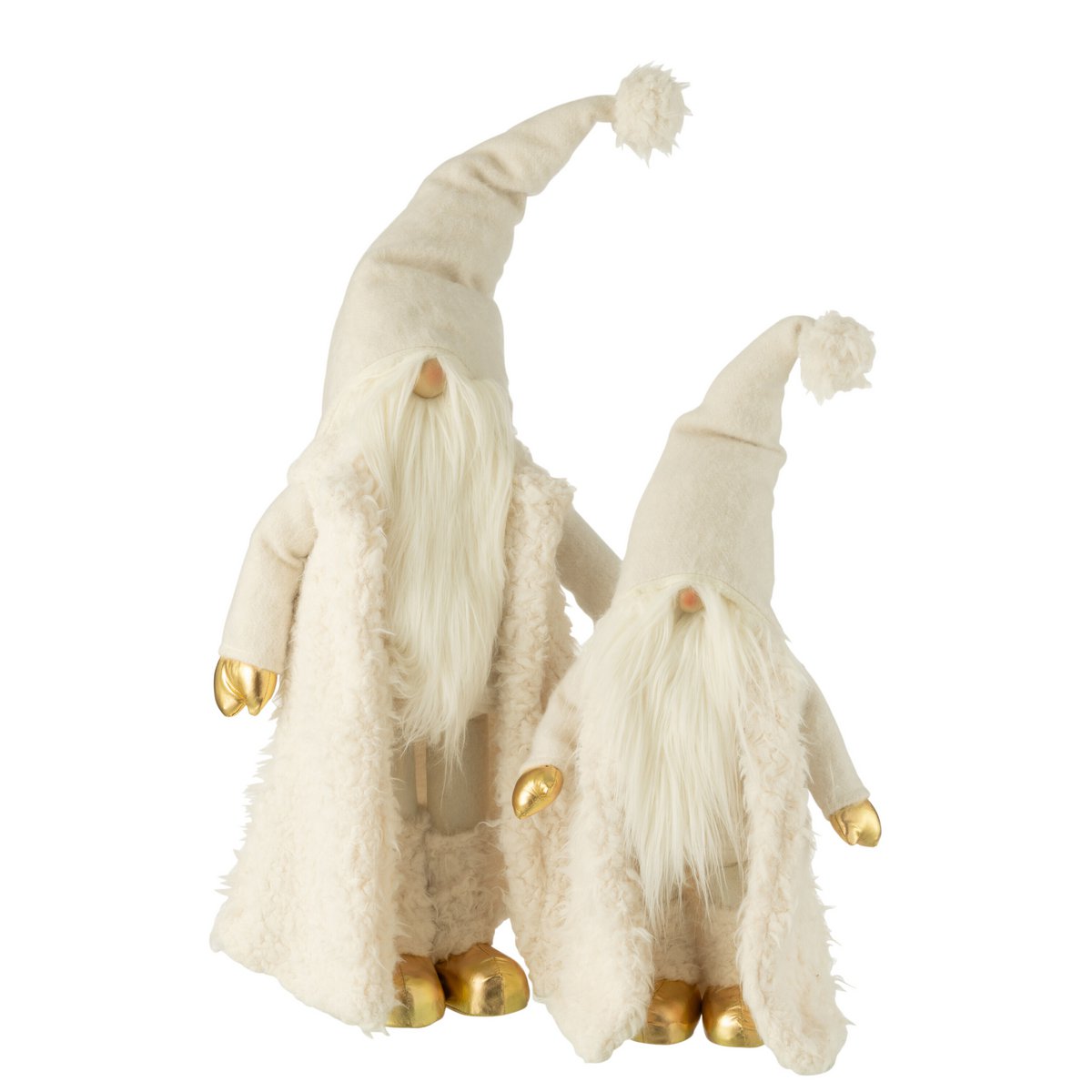 J-Line - Dekorative Weihnachtsfigur 'Wichtel mit langem Mantel' (Creme/Gold, Größe L)