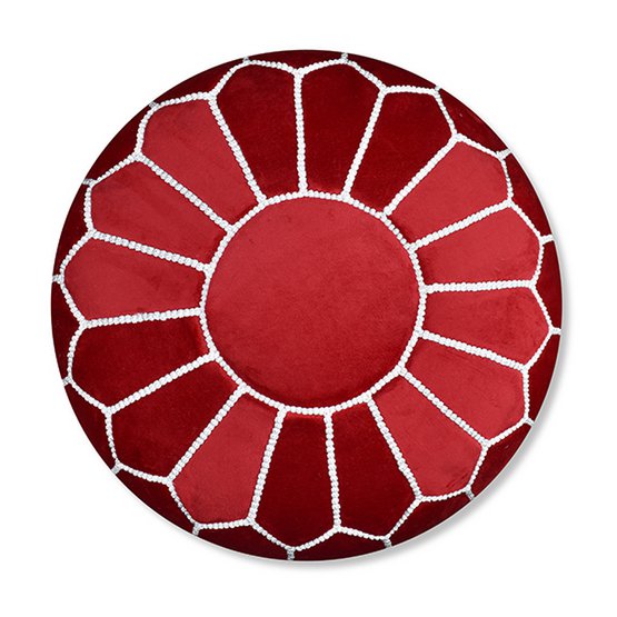 Poefs & Pillows - Fluwelen poef - rood en wit