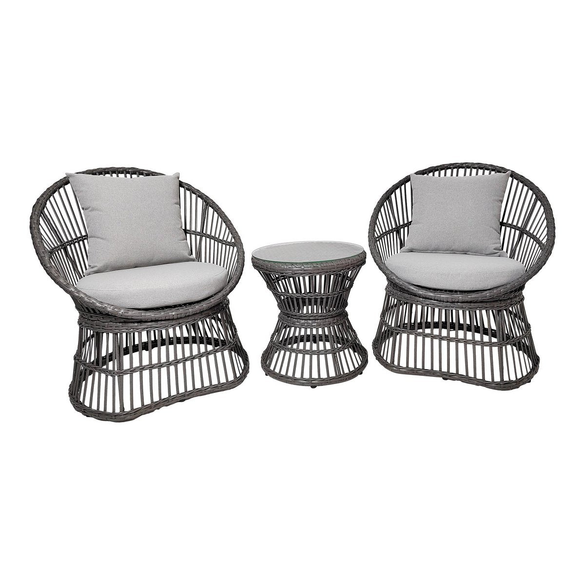 House Nordic - Natal Lounge Set - Ensemble de salon, rotin, gris, coussins incl.