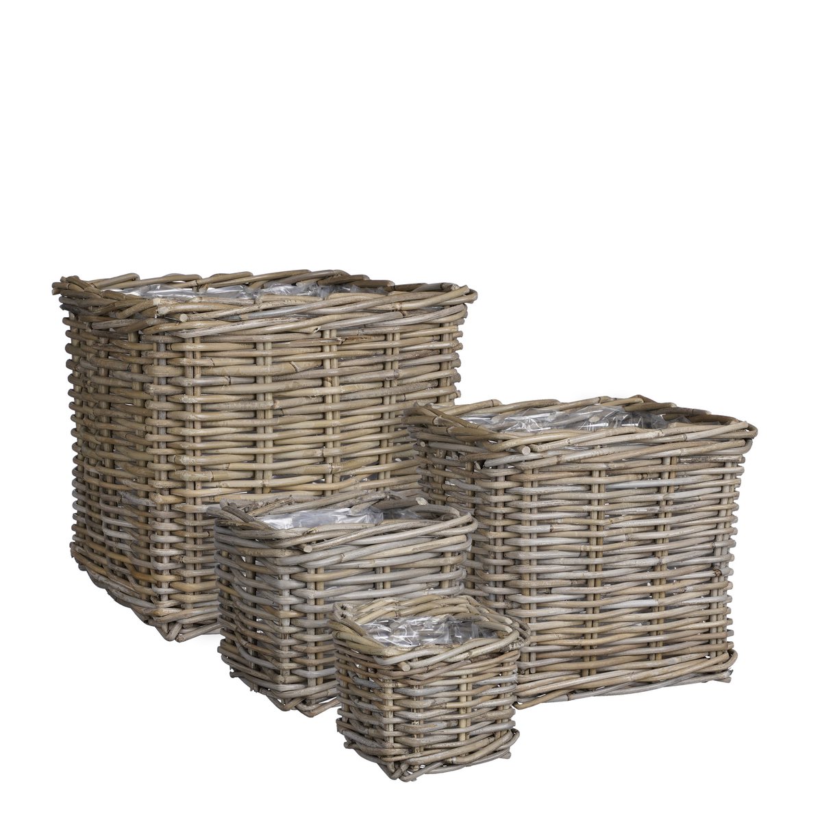 Mica Decorations - Marcia Plantenmand Buiten - Set van 4 - L33 x B33 x H30 cm - Rotan - Grijs