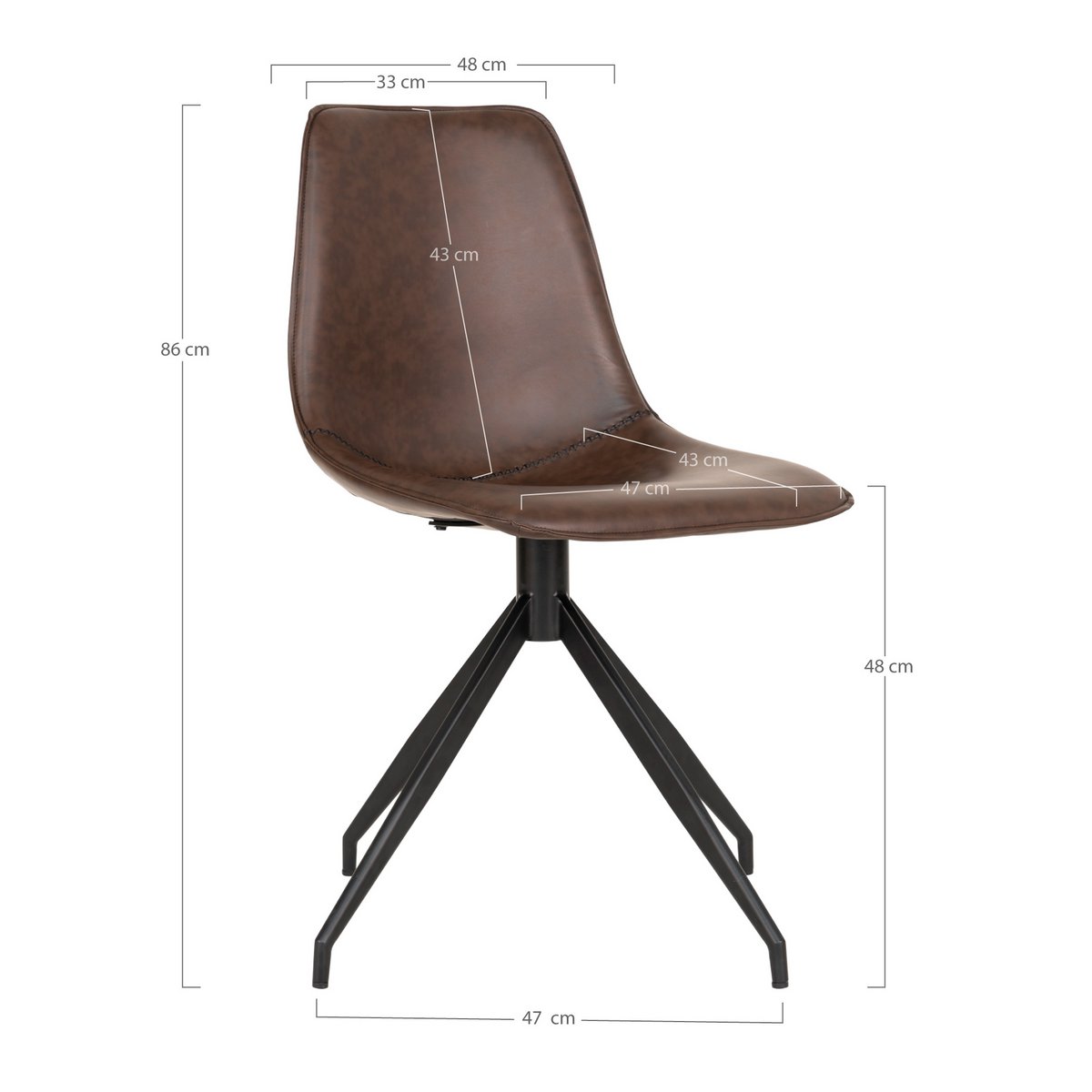 House Nordic - Chaise de salle à manger Monaco avec bouton rotatif - Marron - lot de 2