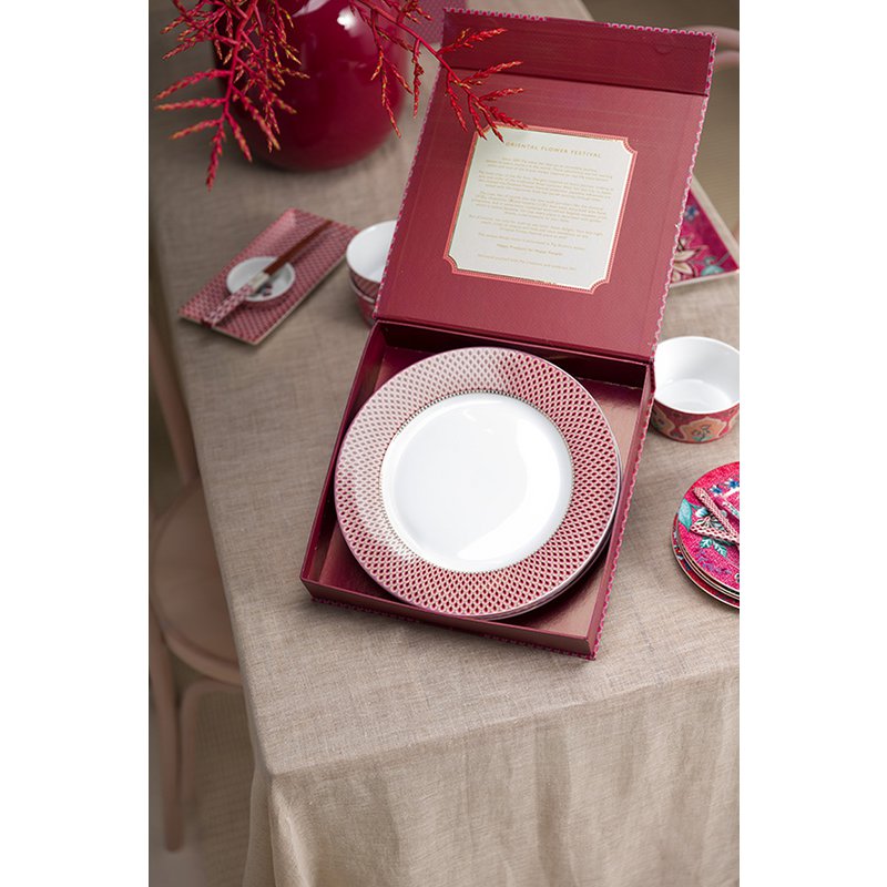 Pip Studio - Set/4 Plates Flower Festival Scallop Dark Pink 26.5cm