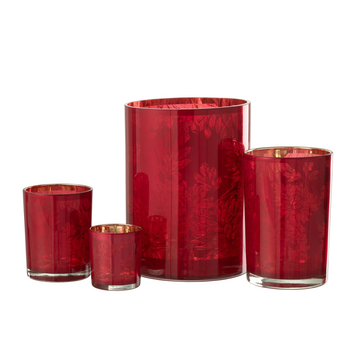 J-Line - Lanterne Fleurs - Verre - Rouge - Extra Large