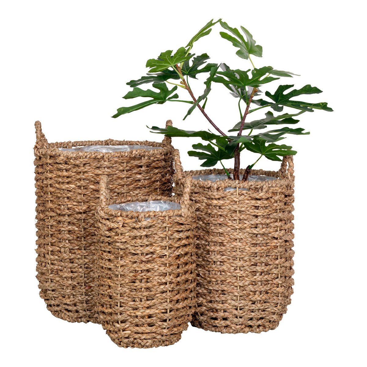 House Nordic - Hue Planter - Plantenbak, zeegras, rond, naturel, set van 3