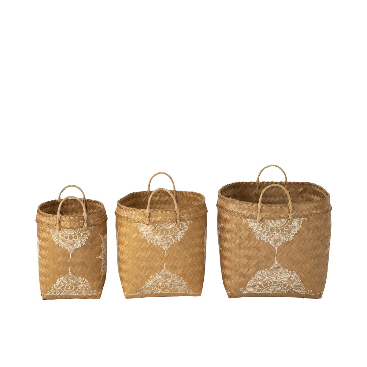 J-Line - Panier Dessin - Bambou - Blanc/Naturel