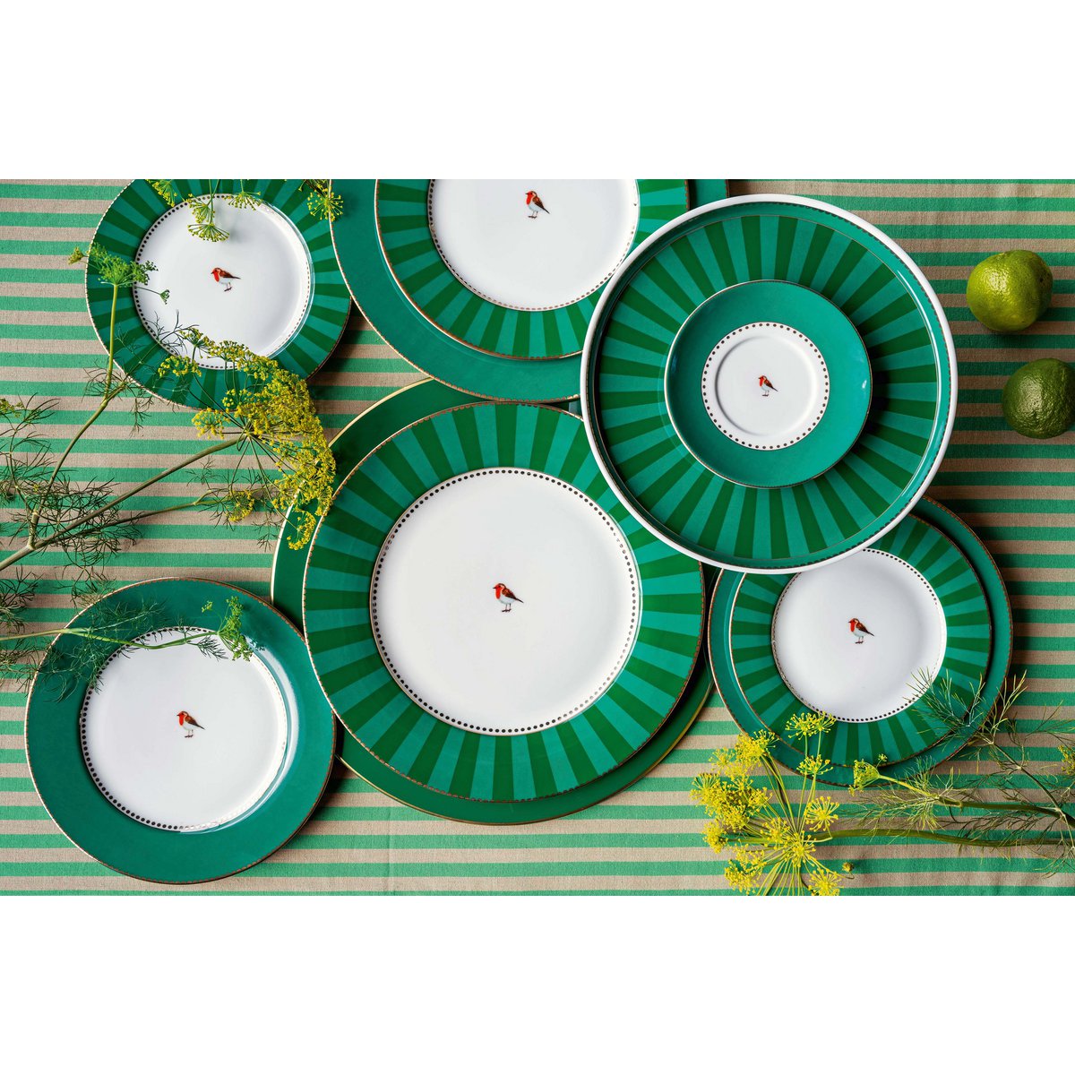 Pip Studio - Mini Cake Tray o/f Love Birds Stripes Emerald-Green 24cm