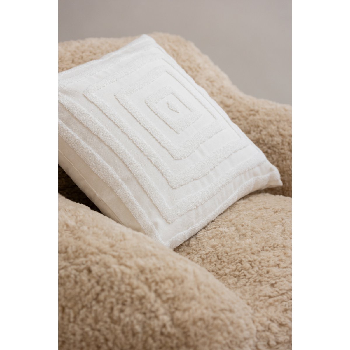 J-Line - Coussin Décoratif Motif Carrés Polyester Blanc