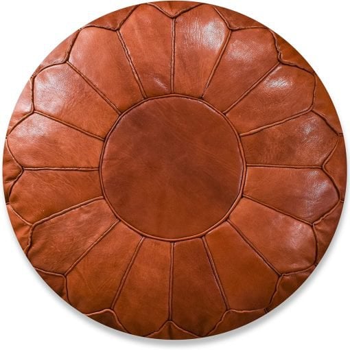 Poufs &amp; Kissen - Lederpouf - glänzendes Cognac (XL) - gefüllt geliefert