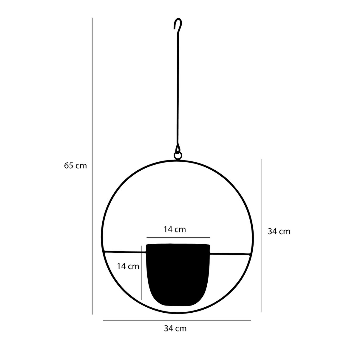 Mica Decorations – Dexter Blumentopf zum Aufhängen – L34 x B14 x H65 cm – Schwarz