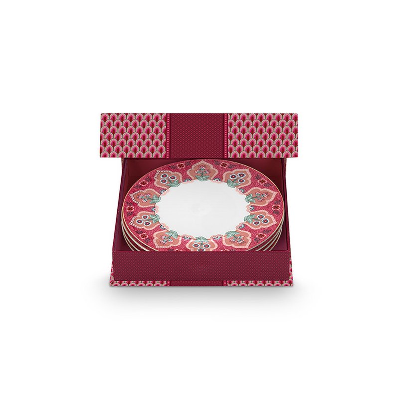 Pip Studio - Set/4 Plates Flower Festival Deco Dark Pink 21cm