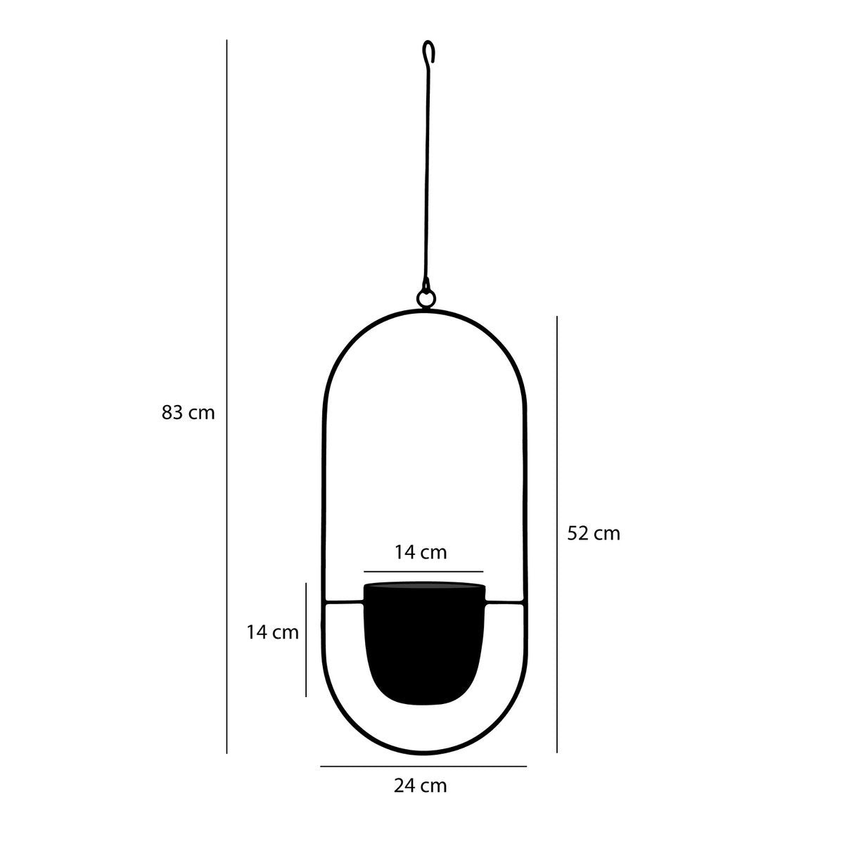 Mica Decorations - Dexter Bloempot Hangend - L24 x B14 x H83 cm - Zwart