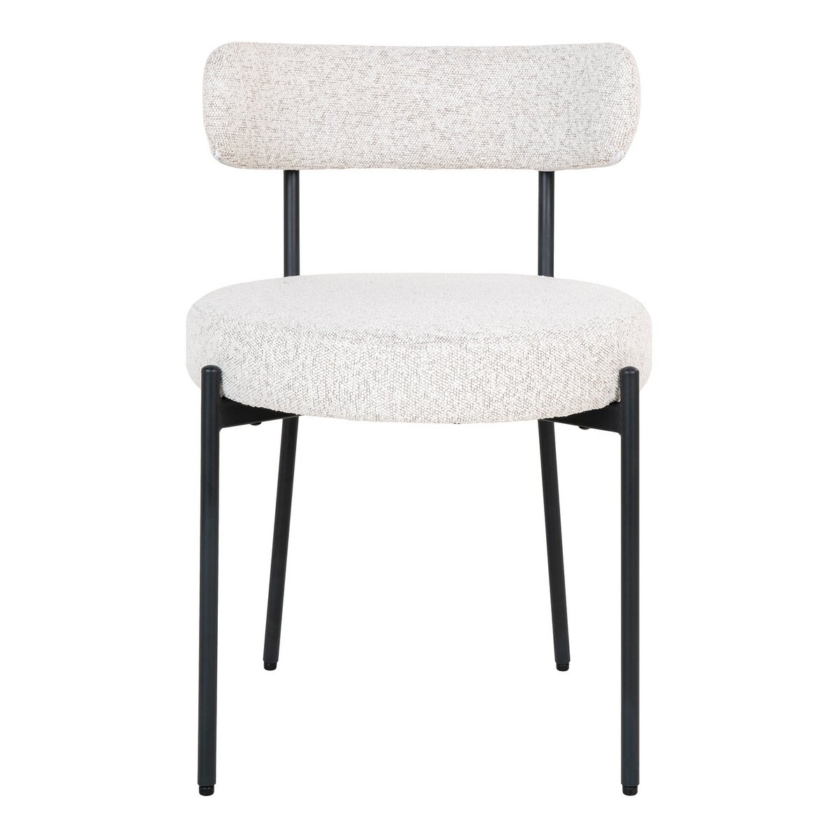 House Nordic - Badalona Dining Chair - Eetkamerstoel, wit bouclé met zwarte poten, HN1270 - set van 2