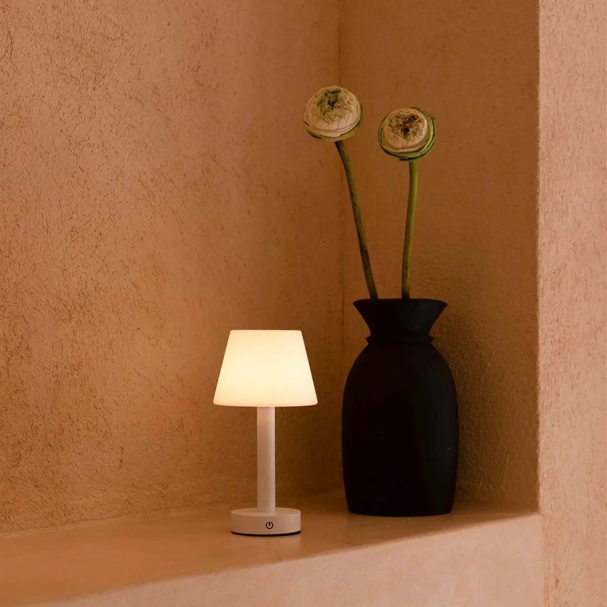 Tavellio-Amsterdam - Zoë Witte Houten Oplaadbare Tafellamp | Dimbaar en draagbaar | Batterijduur van 80 uur