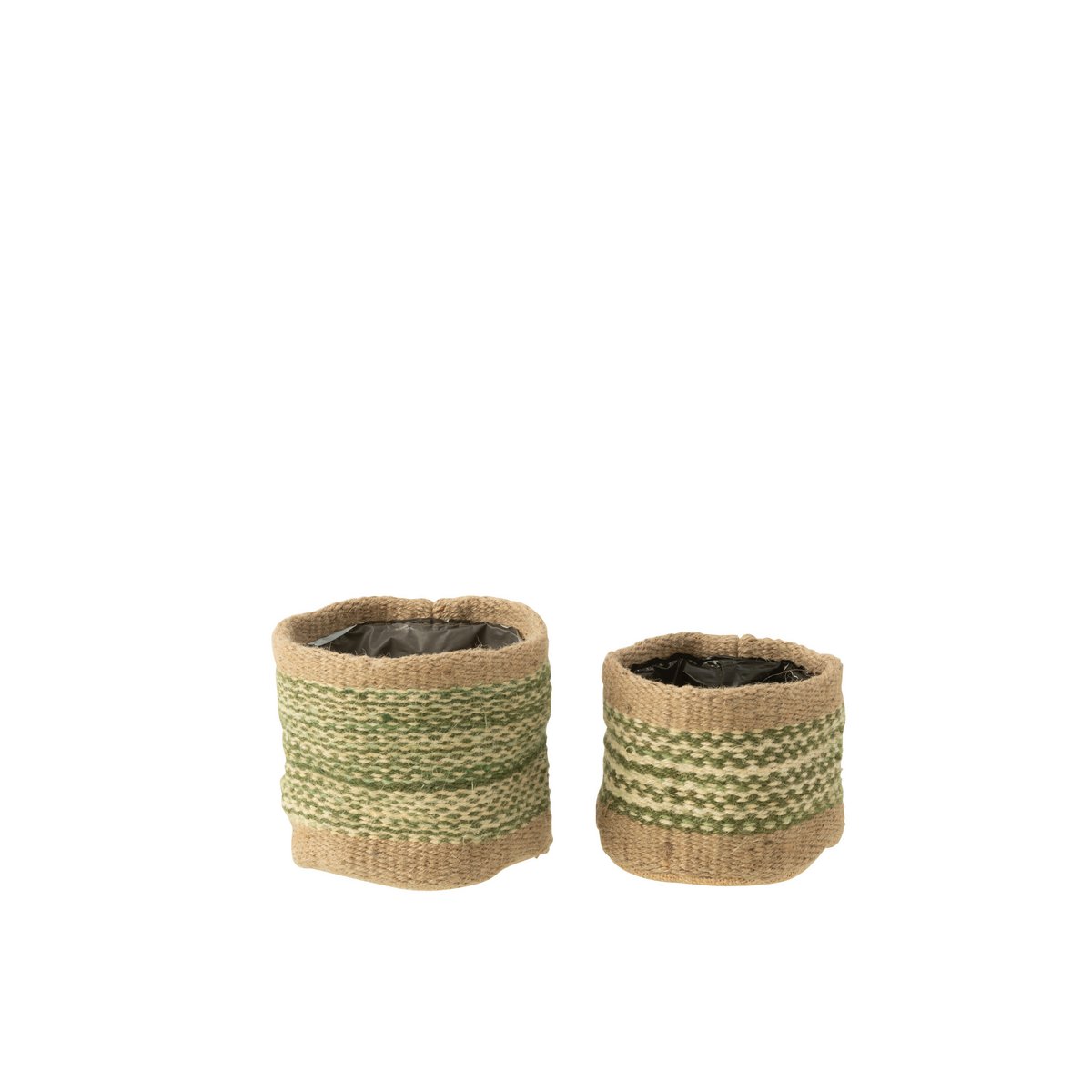 J-Line - Panier Rond + Bande - Jute - Naturel/Vert - Xs/S