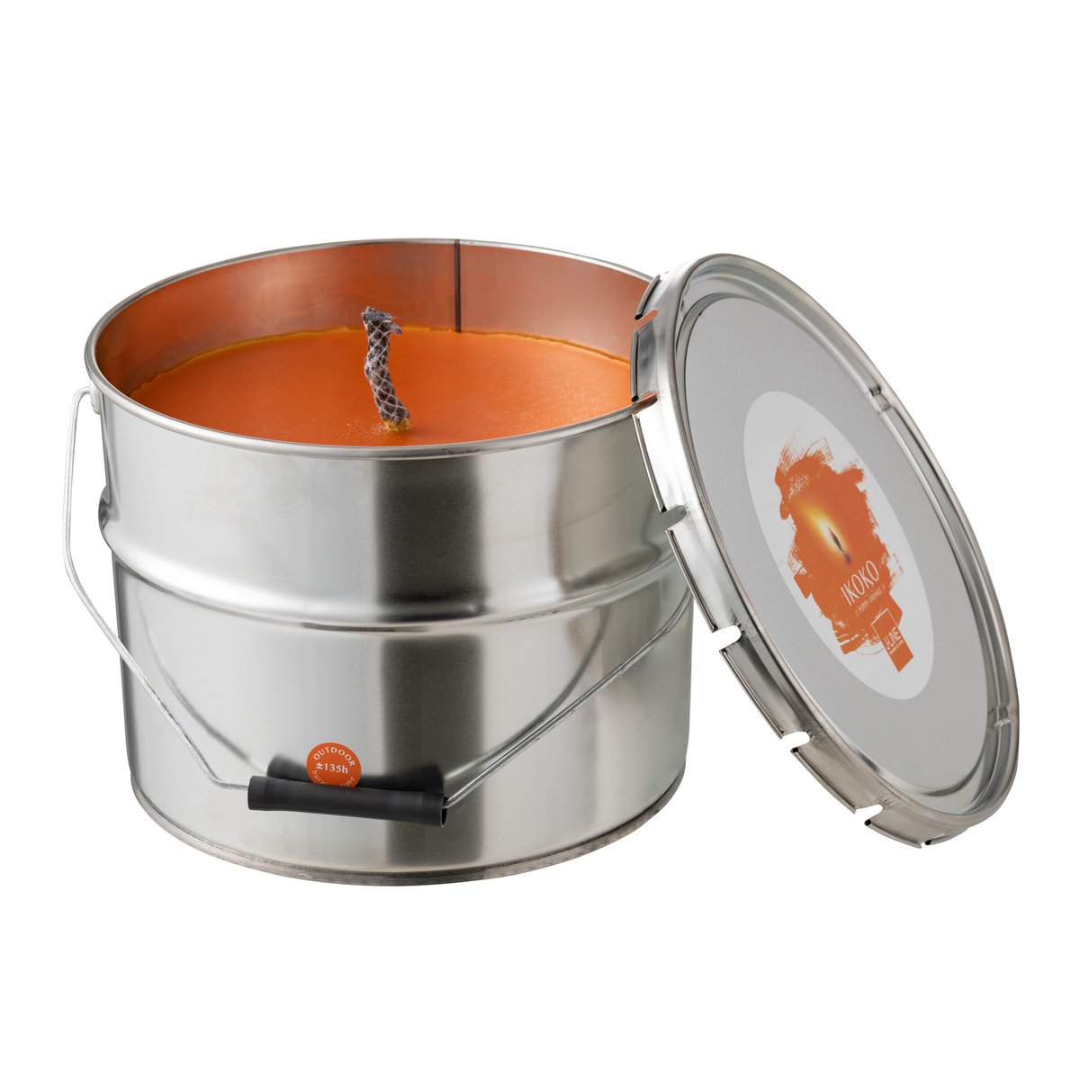 J-Line - Pot de Peinture pour Bougie d'Extérieur Ikoko Métal/Cire Orange Grand 135U