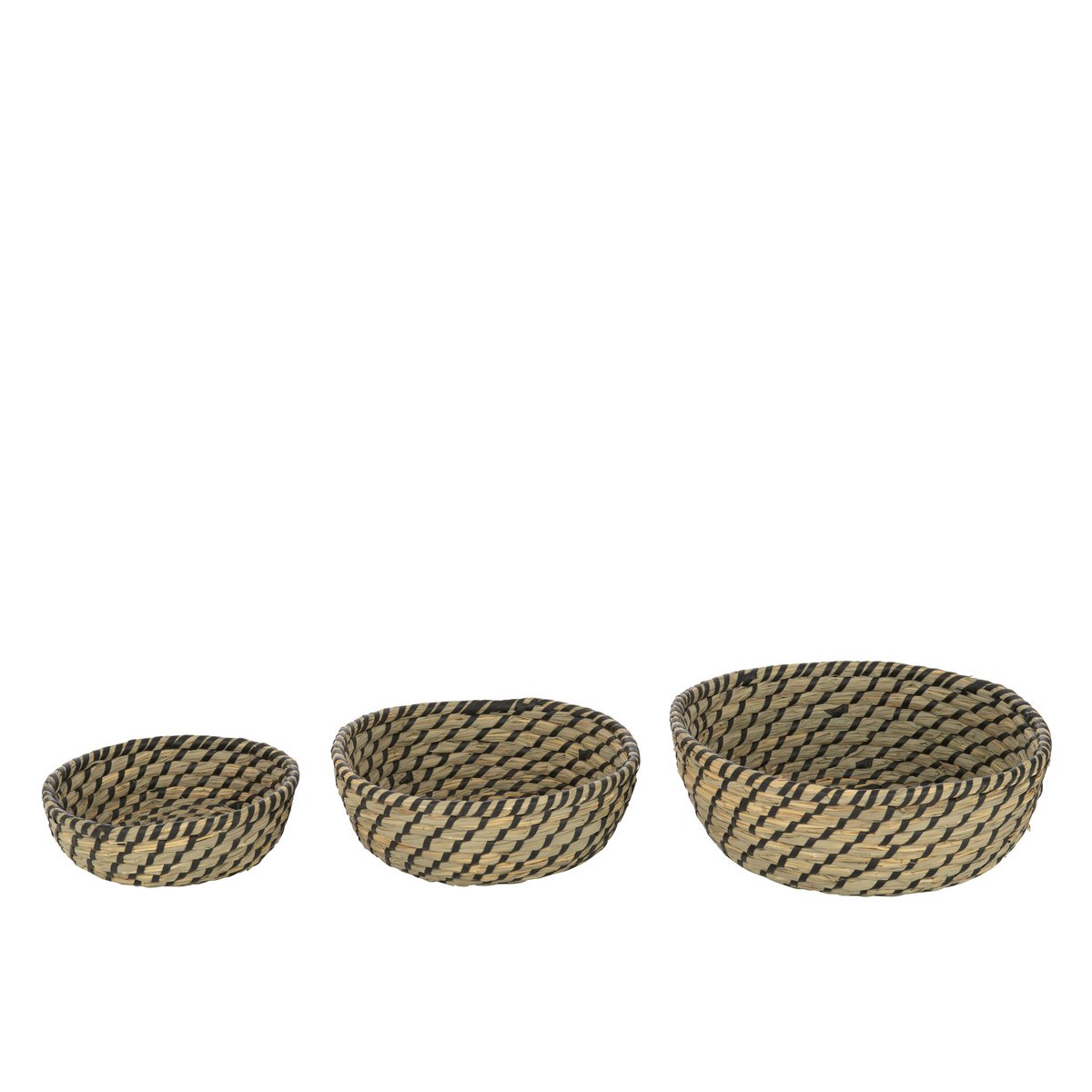 J-Line - Lot de 3 Paniers Ronds Paille Naturel/Noir