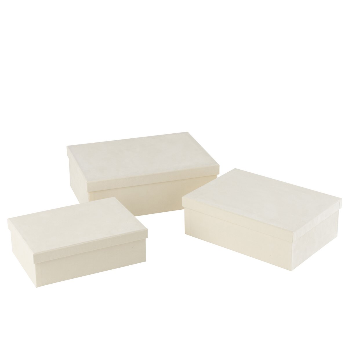 J-Line - Lot de 3 Boîtes Rectangulaires Papier Velours Blanc