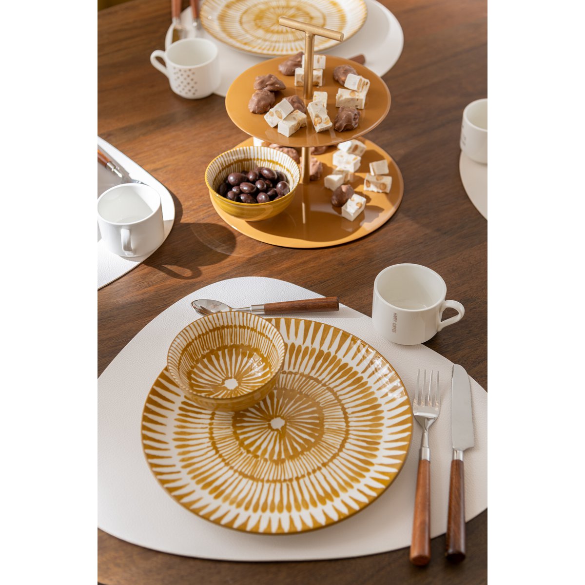 J-Line - Assiette Jam - Porcelaine - Blanc/Ocre