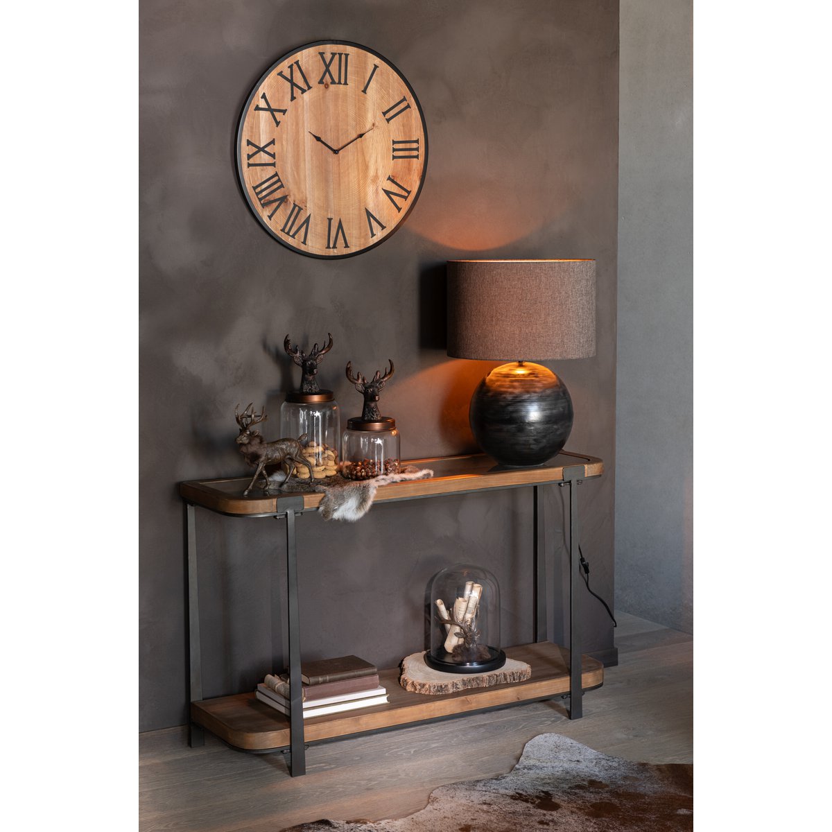 J-Line - Horloge Murale Nue MDF/Fer Naturel Grande