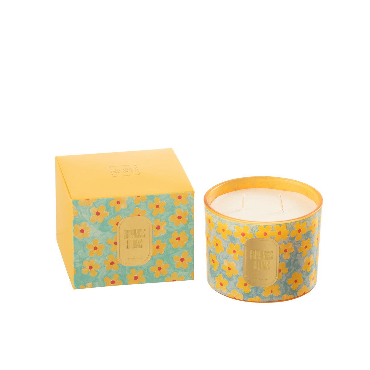 J-Line - Bougie Parfumée Fleurs Azur/Jaune Petite - 30 Heures